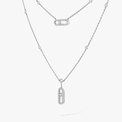 [Sophire Jewelry]2 Rows Rose Gold Diamond Pave_ Necklace Move Uno