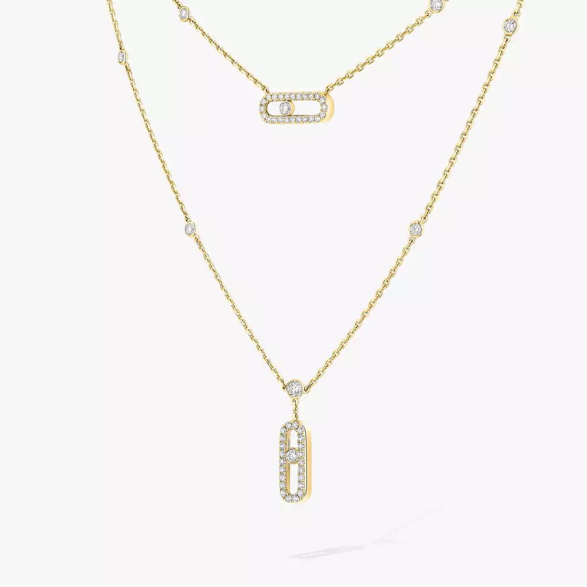 [Sophire Jewelry]2 Rows Rose Gold Diamond Pave_ Necklace Move Uno
