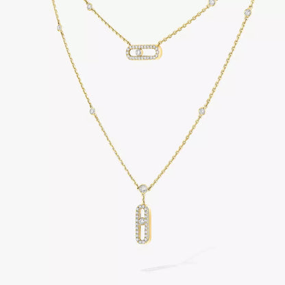 [Sophire Jewelry]2 Rows Rose Gold Diamond Pave_ Necklace Move Uno