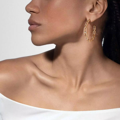 [Sophire Jewelry]Move Link Diamond Hoop Earrings