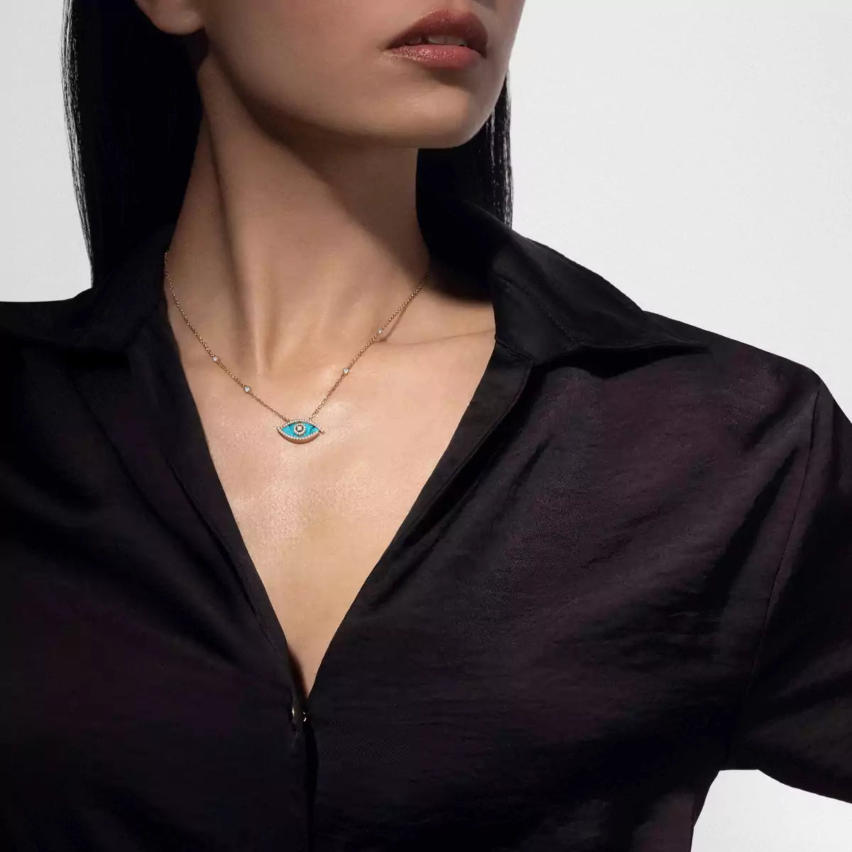 [Sophire Jewelry]Lucky Eye Diamond Necklace in Rose Gold and Turquoise