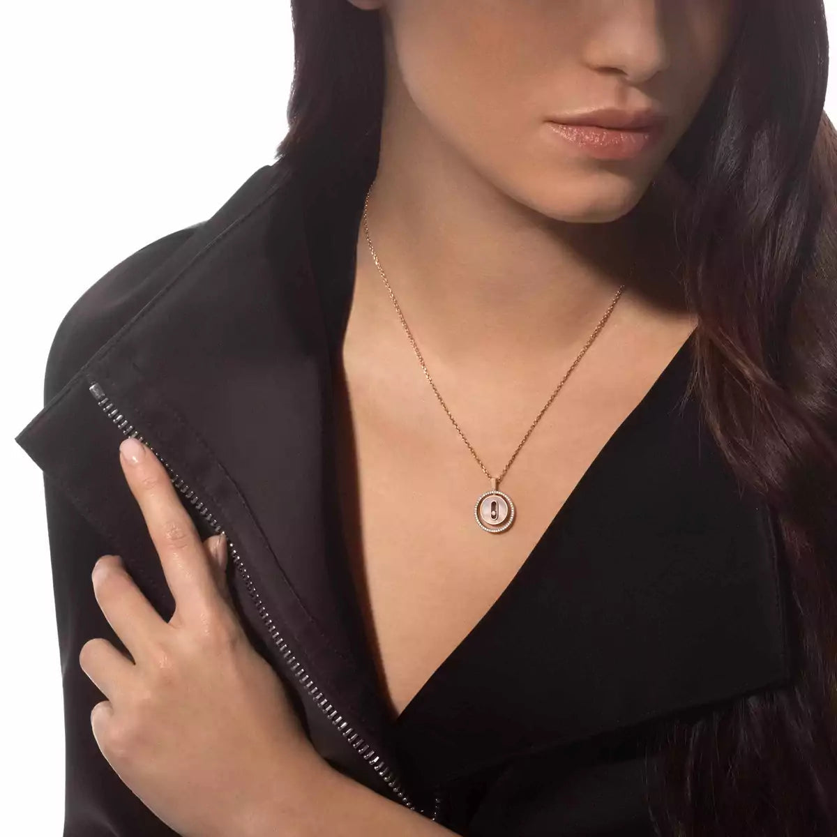 [Sophire Jewelry]Lucky Move Diamond Necklace in Rose Gold and White Mother-of-Pearl
