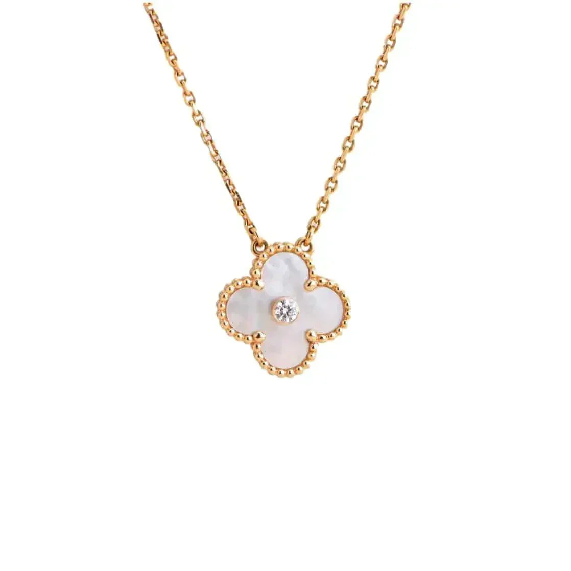 [Sophire Jewelry ]CLOVER 15MM DIAMOND WHITE FRITILLARIA NECKLACE