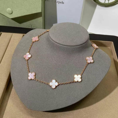 [Sophire Jewelry ]CLOVER 10 MOTIFS PINK MOP NECKLACE