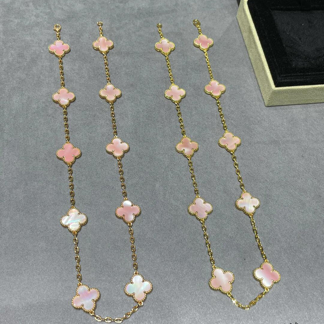 [Sophire Jewelry ]CLOVER 10 MOTIFS PINK MOP NECKLACE