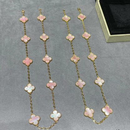 [Sophire Jewelry ]CLOVER 10 MOTIFS PINK MOP NECKLACE