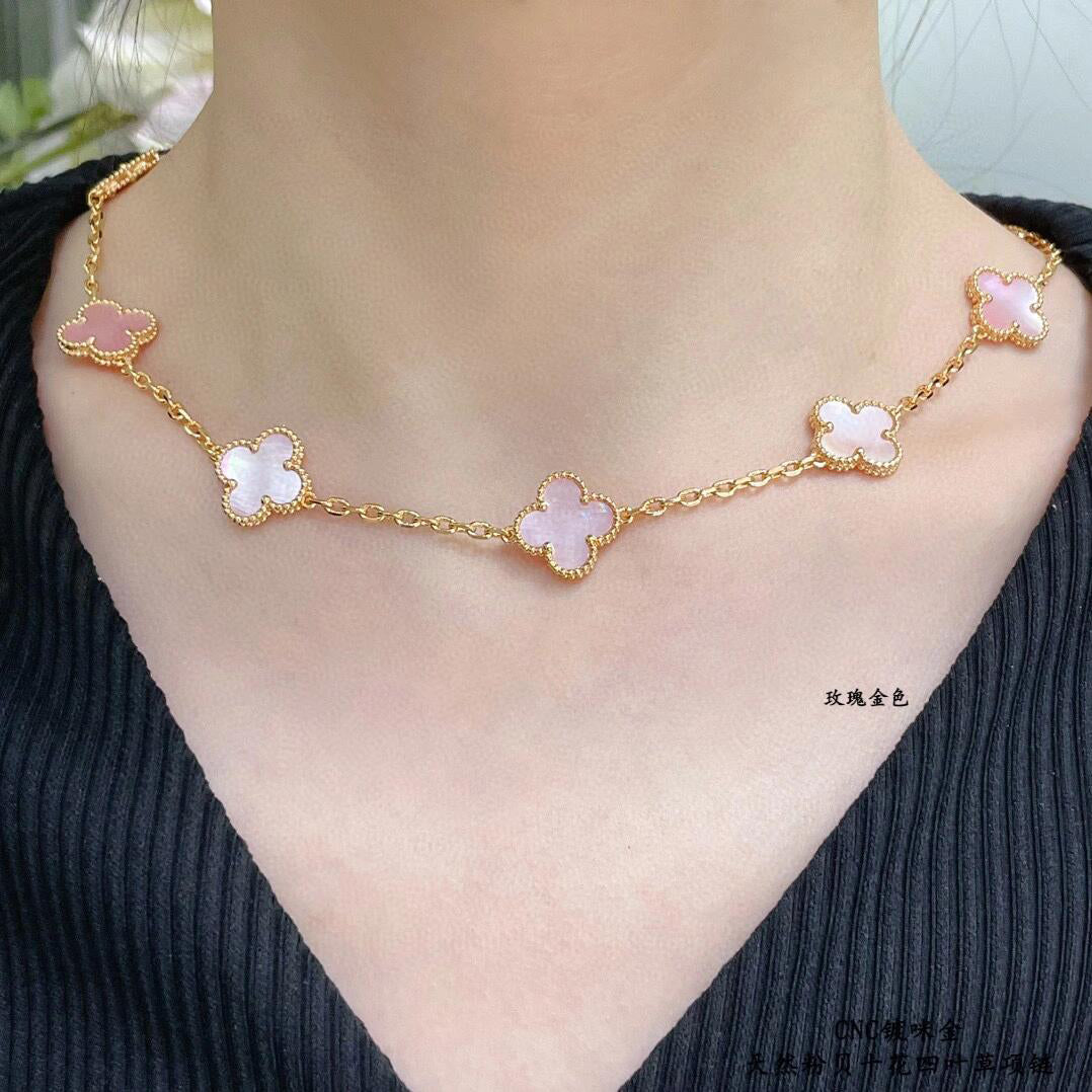 [Sophire Jewelry ]CLOVER 10 MOTIFS PINK MOP NECKLACE