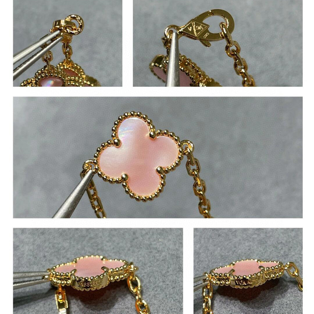 [Sophire Jewelry ]CLOVER 10 MOTIFS PINK MOP NECKLACE