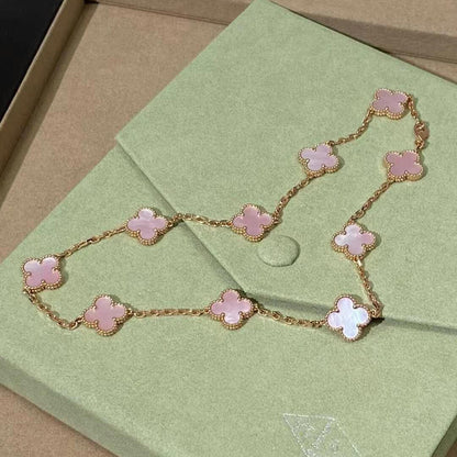 [Sophire Jewelry ]CLOVER 10 MOTIFS PINK MOP NECKLACE