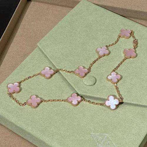 [Sophire Jewelry ]CLOVER 10 MOTIFS PINK MOP NECKLACE