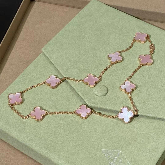 [Sophire Jewelry ]CLOVER 10 MOTIFS PINK MOP NECKLACE