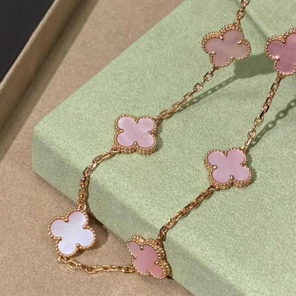 [Sophire Jewelry ]CLOVER 10 MOTIFS PINK MOP NECKLACE