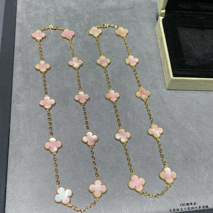 [Sophire Jewelry ]CLOVER 10 MOTIFS PINK MOP NECKLACE