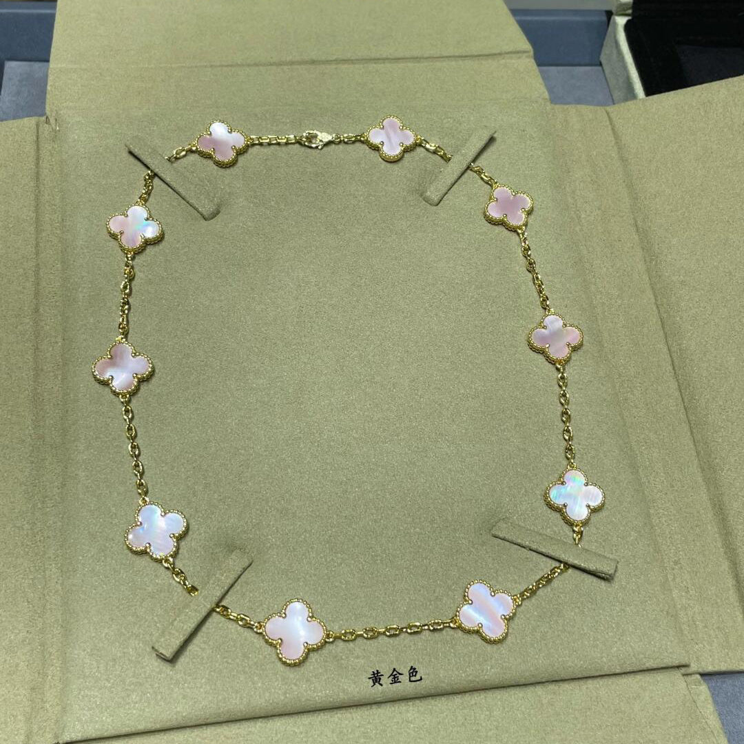 [Sophire Jewelry ]CLOVER 10 MOTIFS PINK MOP NECKLACE