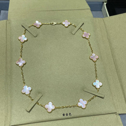 [Sophire Jewelry ]CLOVER 10 MOTIFS PINK MOP NECKLACE