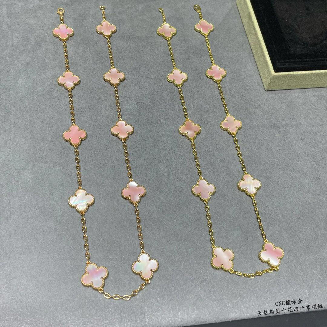 [Sophire Jewelry ]CLOVER 10 MOTIFS PINK MOP NECKLACE