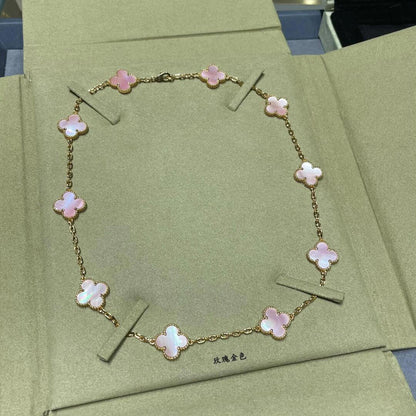 [Sophire Jewelry ]CLOVER 10 MOTIFS PINK MOP NECKLACE