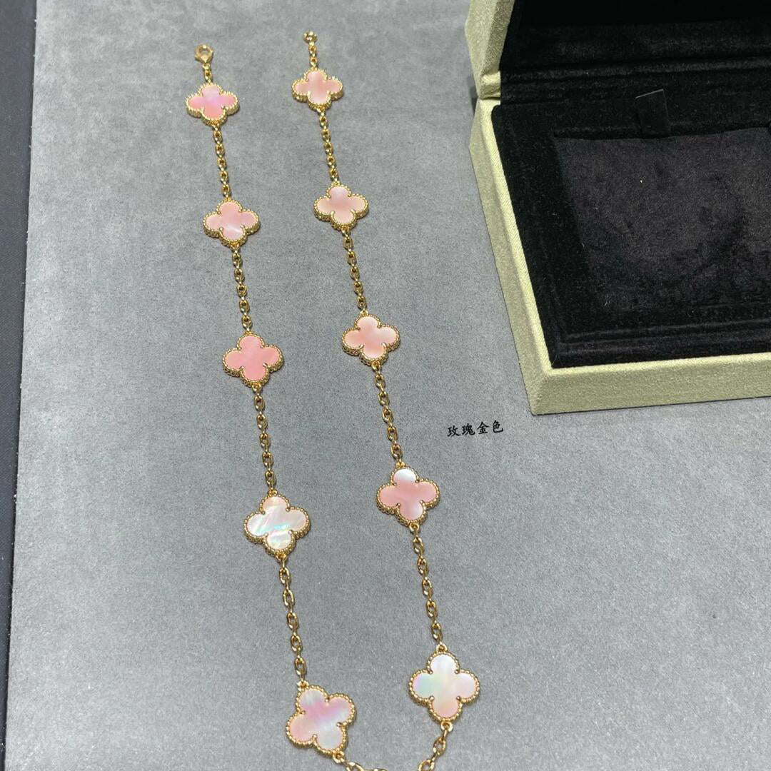 [Sophire Jewelry ]CLOVER 10 MOTIFS PINK MOP NECKLACE