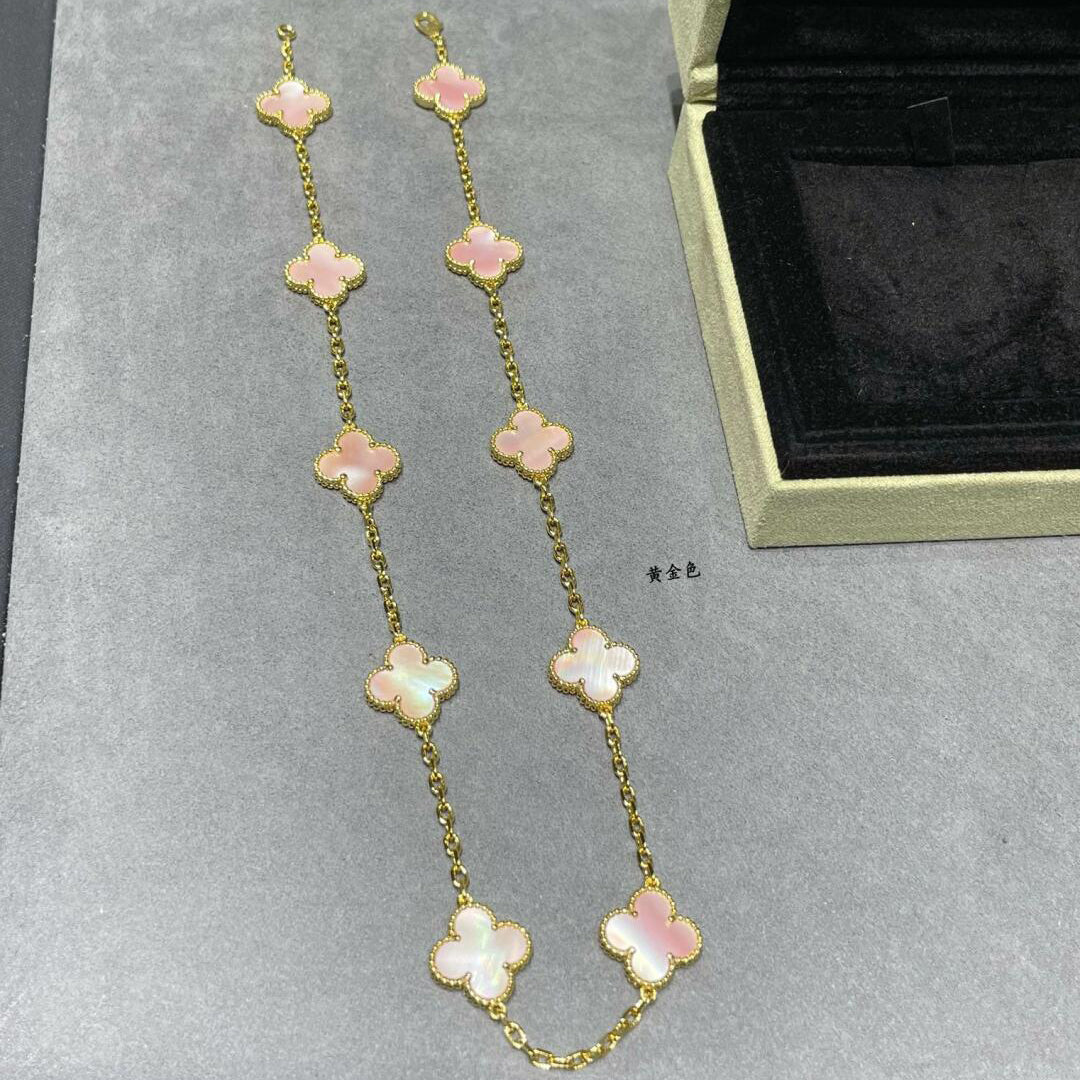 [Sophire Jewelry ]CLOVER 10 MOTIFS PINK MOP NECKLACE