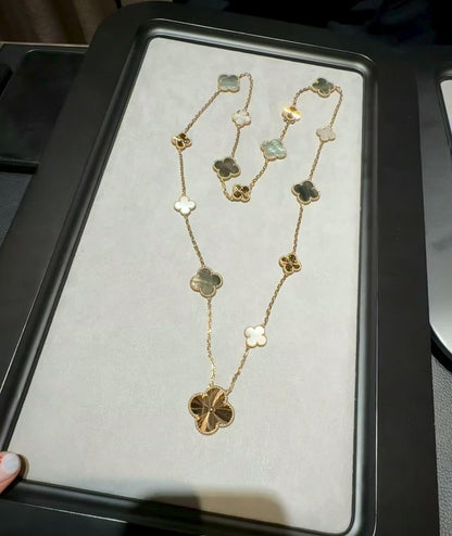 [Sophire Jewelry ]DETACHABLE CLOVER 15(11+4) FLOWER ROSE GOLD NECKLACE SET