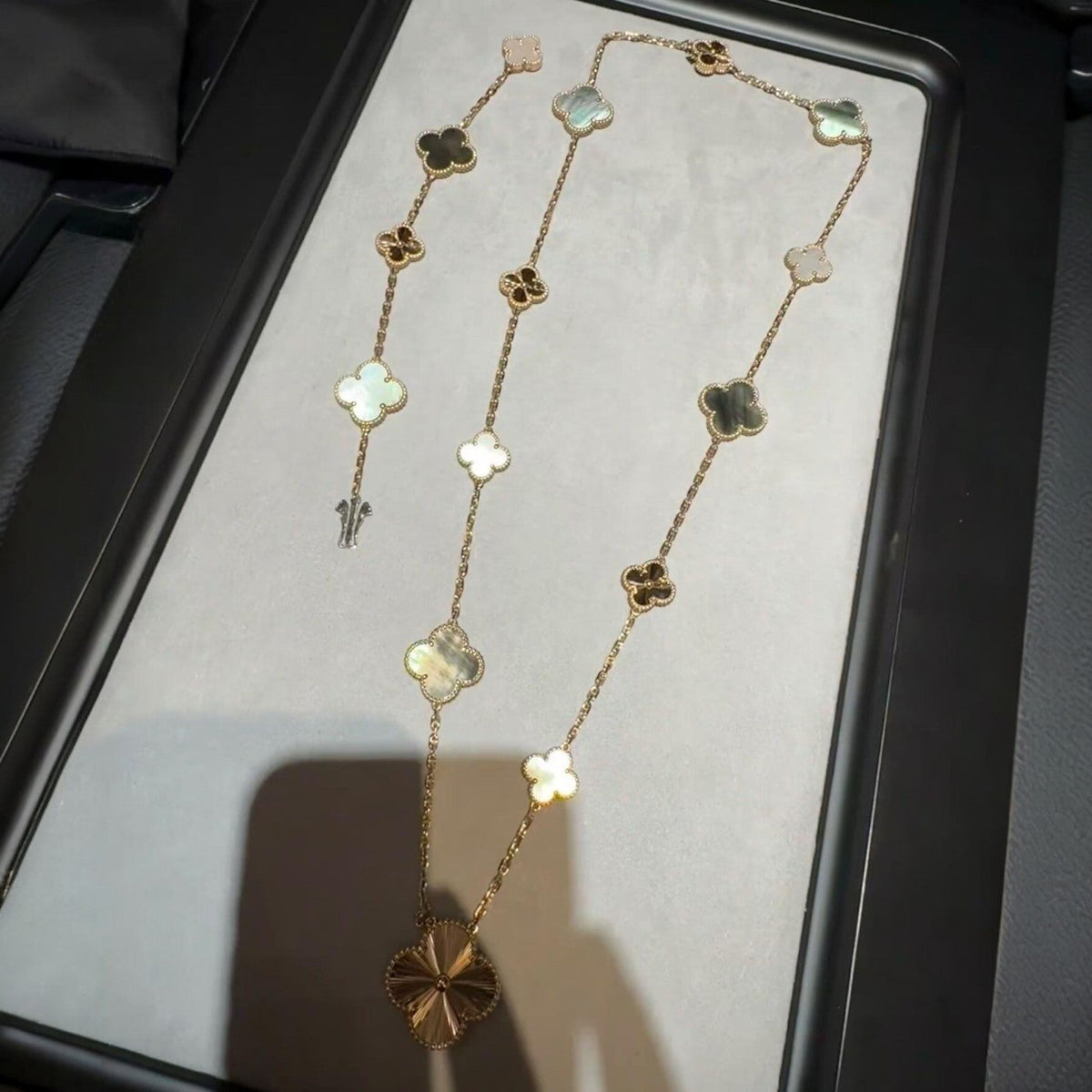 [Sophire Jewelry ]DETACHABLE CLOVER 15(11+4) FLOWER ROSE GOLD NECKLACE SET