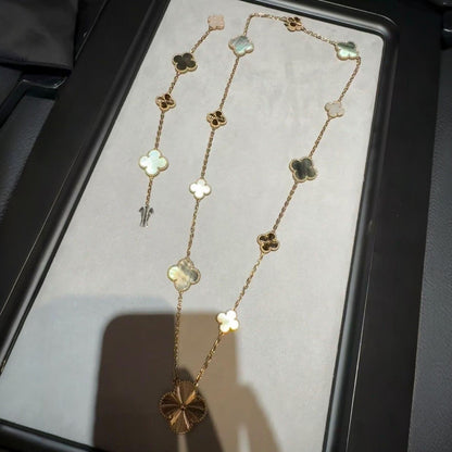 [Sophire Jewelry ]DETACHABLE CLOVER 15(11+4) FLOWER ROSE GOLD NECKLACE SET