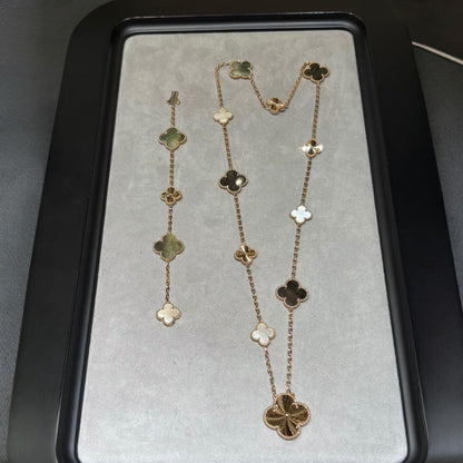 [Sophire Jewelry ]DETACHABLE CLOVER 15(11+4) FLOWER ROSE GOLD NECKLACE SET