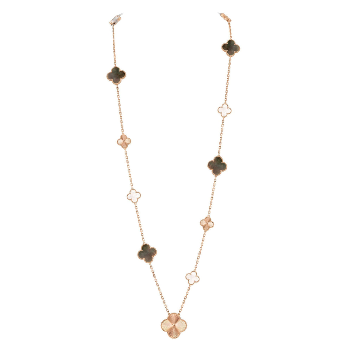 [Sophire Jewelry ]DETACHABLE CLOVER 15(11+4) FLOWER ROSE GOLD NECKLACE SET
