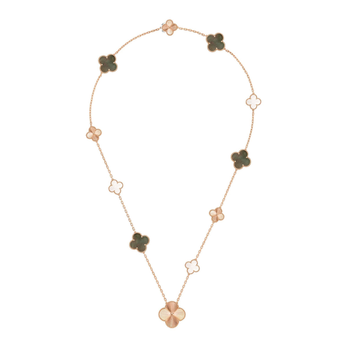[Sophire Jewelry ]DETACHABLE CLOVER 15(11+4) FLOWER ROSE GOLD NECKLACE SET