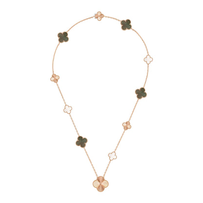 [Sophire Jewelry ]DETACHABLE CLOVER 15(11+4) FLOWER ROSE GOLD NECKLACE SET