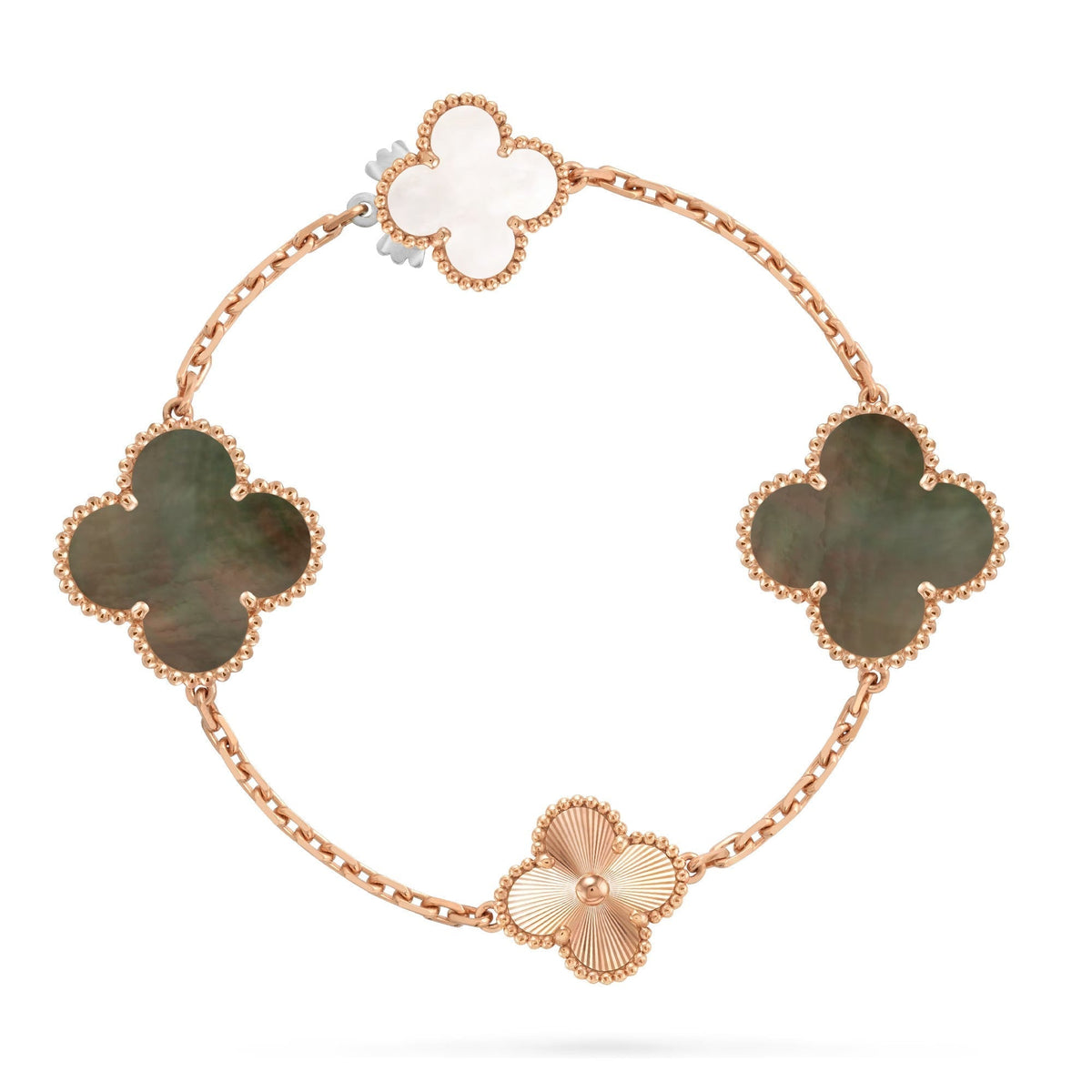 [Sophire Jewelry ]DETACHABLE CLOVER 15(11+4) FLOWER ROSE GOLD NECKLACE SET