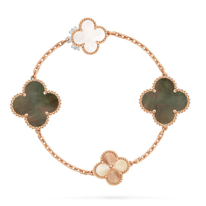 [Sophire Jewelry ]DETACHABLE CLOVER 15(11+4) FLOWER ROSE GOLD NECKLACE SET