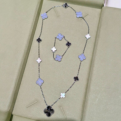 [Sophire Jewelry ]DETACHABLE CLOVER 15(11+4) FLOWER SILVER NECKLACE SET