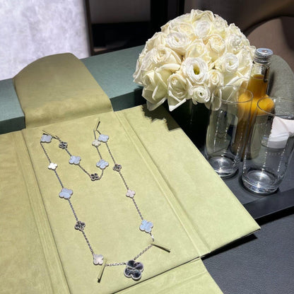 [Sophire Jewelry ]DETACHABLE CLOVER 15(11+4) FLOWER SILVER NECKLACE SET