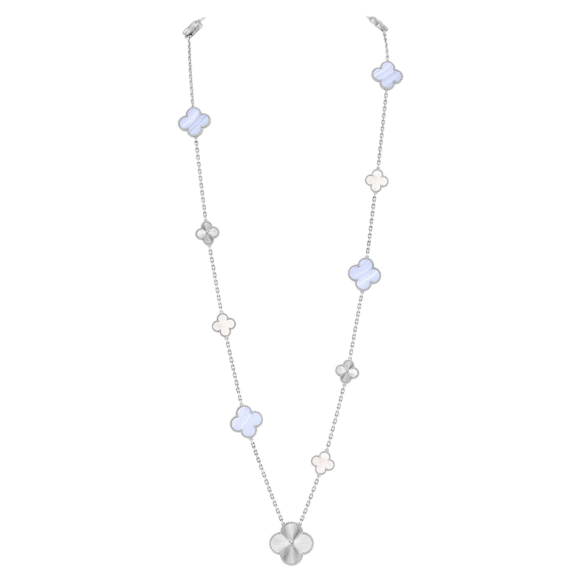 [Sophire Jewelry ]DETACHABLE CLOVER 15(11+4) FLOWER SILVER NECKLACE SET