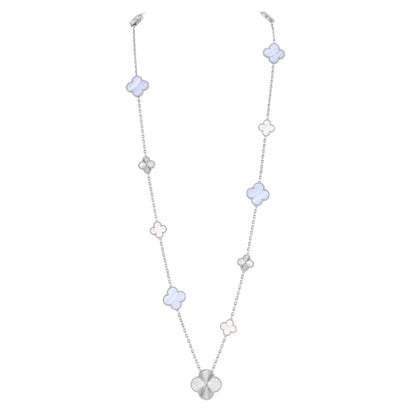[Sophire Jewelry ]DETACHABLE CLOVER 15(11+4) FLOWER SILVER NECKLACE SET