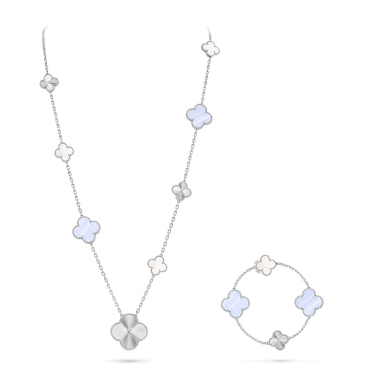 [Sophire]DETACHABLE 15-MOTIF CLOVER STATEMENT SET - PURPLE CHALCEDONY & LASER