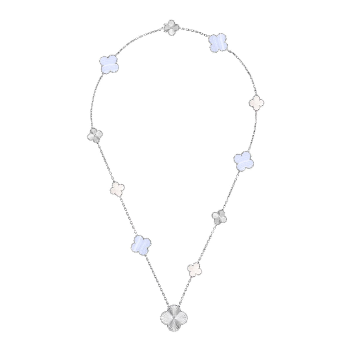 [Sophire Jewelry ]DETACHABLE CLOVER 15(11+4) FLOWER SILVER NECKLACE SET