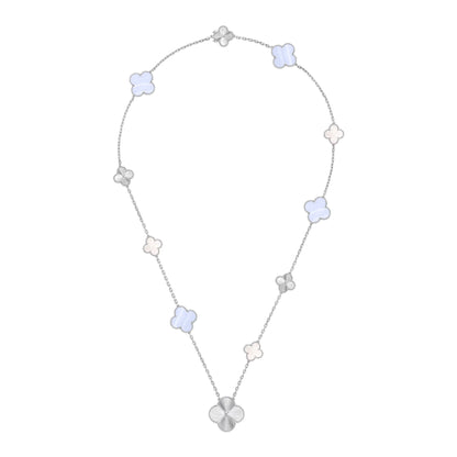 [Sophire Jewelry ]DETACHABLE CLOVER 15(11+4) FLOWER SILVER NECKLACE SET