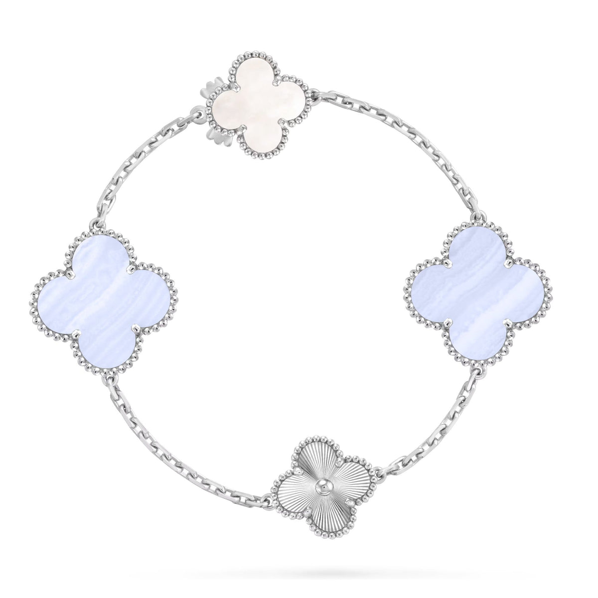 [Sophire Jewelry ]DETACHABLE CLOVER 15(11+4) FLOWER SILVER NECKLACE SET