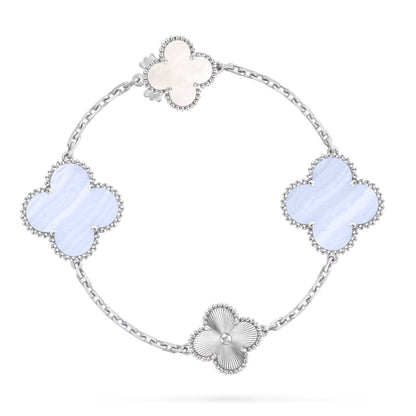[Sophire Jewelry ]DETACHABLE CLOVER 15(11+4) FLOWER SILVER NECKLACE SET