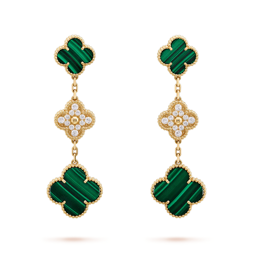 [Sophire Jewelry ]CLOVER EARRINGS GOLD MALACHITE DIAMOND 3 MOTIF
