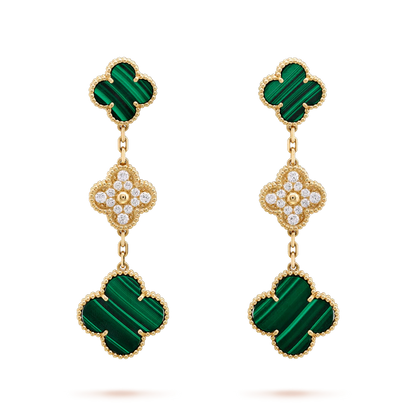 [Sophire Jewelry ]CLOVER EARRINGS GOLD MALACHITE DIAMOND 3 MOTIF