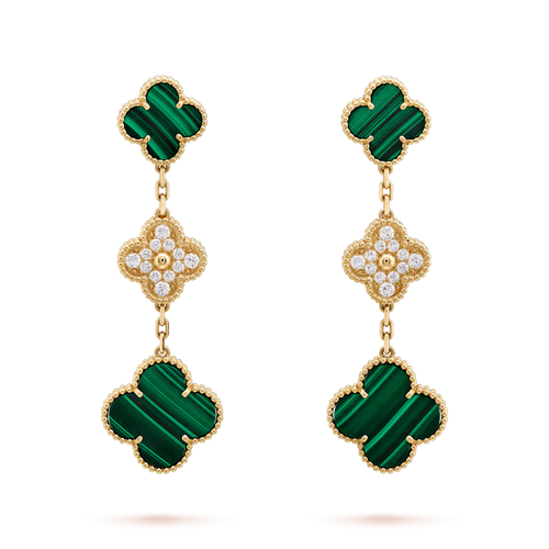 [Sophire Jewelry ]CLOVER EARRINGS GOLD MALACHITE DIAMOND 3 MOTIF