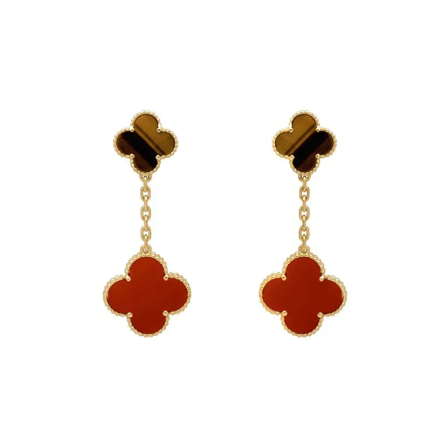 [Sophire Jewelry ]CLOVER  2 MOTIF  TIGER EYE CARNELIAN EARRINGS