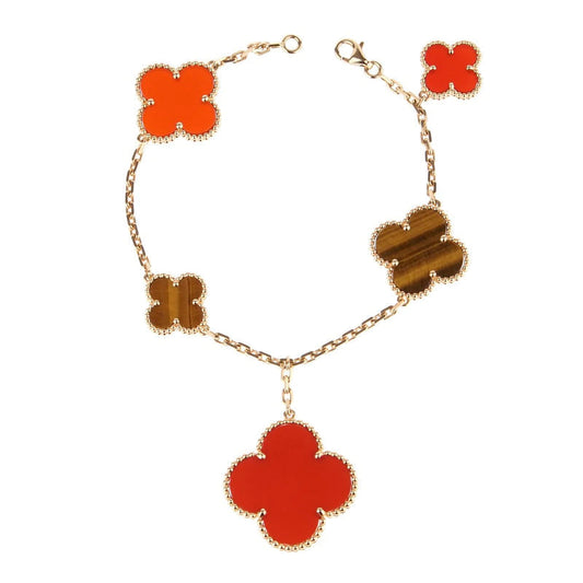 [Sophire Jewelry ]CLOVER BRACELET 5 MOTIFS CARNELIAN TIGER EYE
