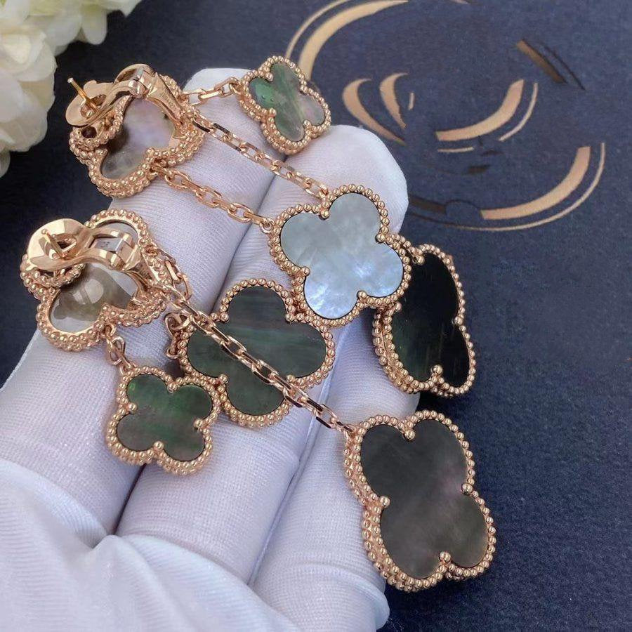 [Sophire Jewelry ]CLOVER EARRINGS DARK MOP 4 MOTIFS ROSE GOLD
