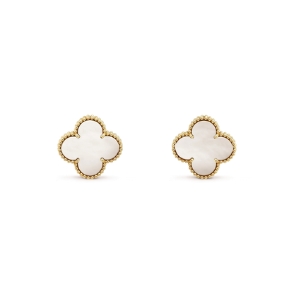 [Sophire Jewelry ]CLOVER MEDIUM 1 MOTIFS  WHITE MOP STUD EARRINGS