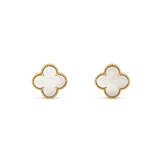 [Sophire Jewelry ]CLOVER MEDIUM 1 MOTIFS  WHITE MOP STUD EARRINGS