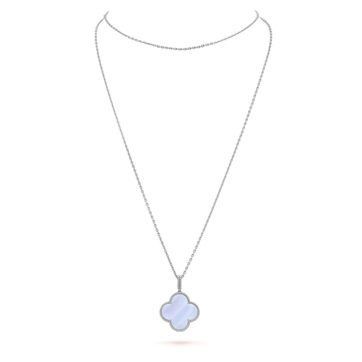 [Sophire Jewelry ]CLOVER SILVER CHALCEDONY BIG CLOVER NECKLACE